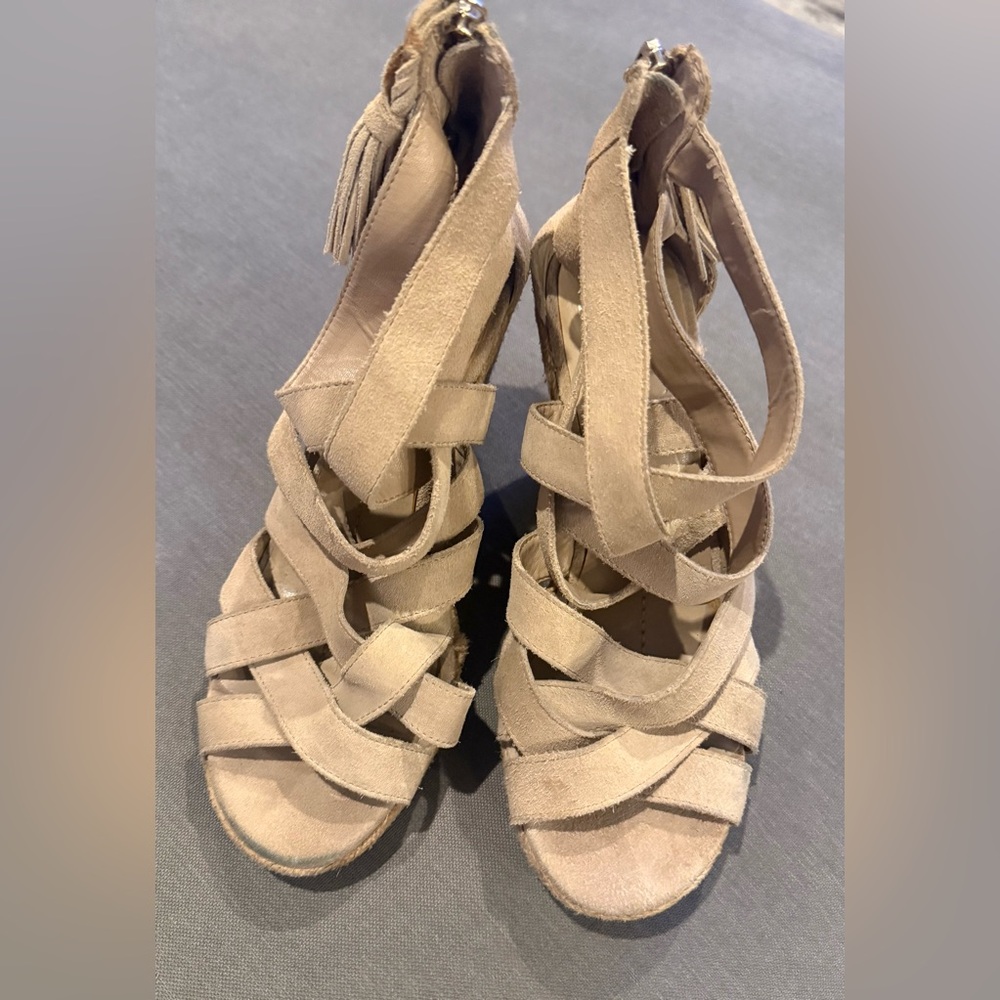 DV by Dolce Vita Toni Tan Suede Strappy Wedge Sandals